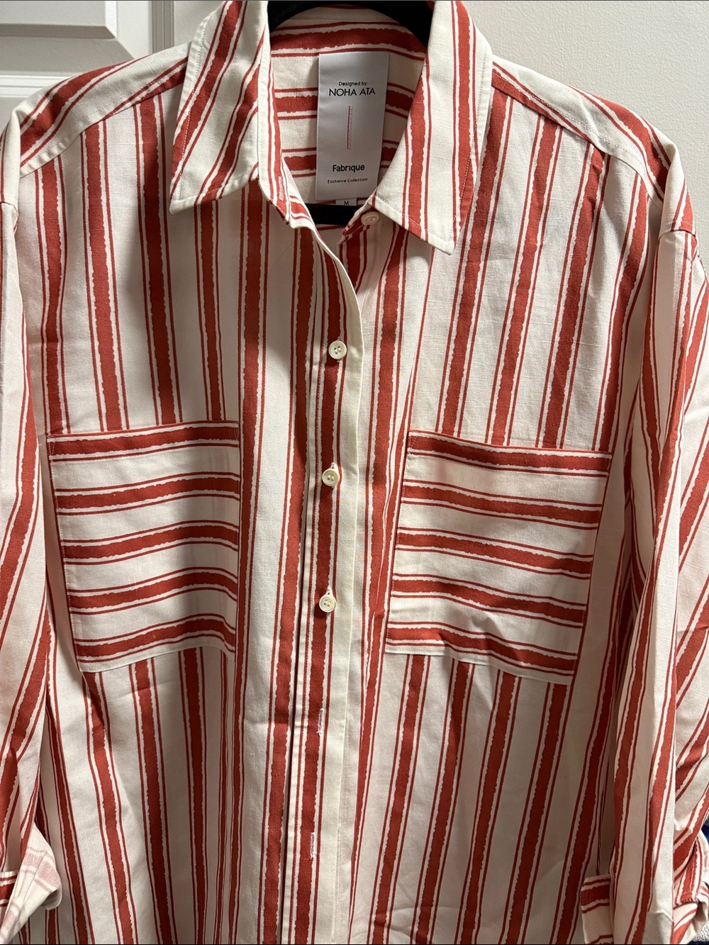 Fabrique Red & White Striped linen blend Shirt